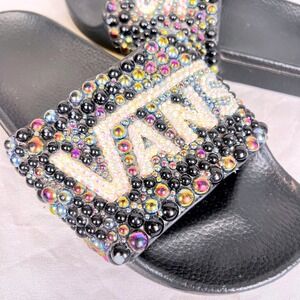 Vans La Costa Slides 8 Womens Rhinestone Pearl Black Iridescent Bling Rave